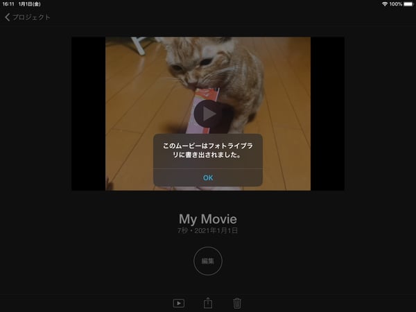 iMovieを使って、iPadで音声を消した動画を保存