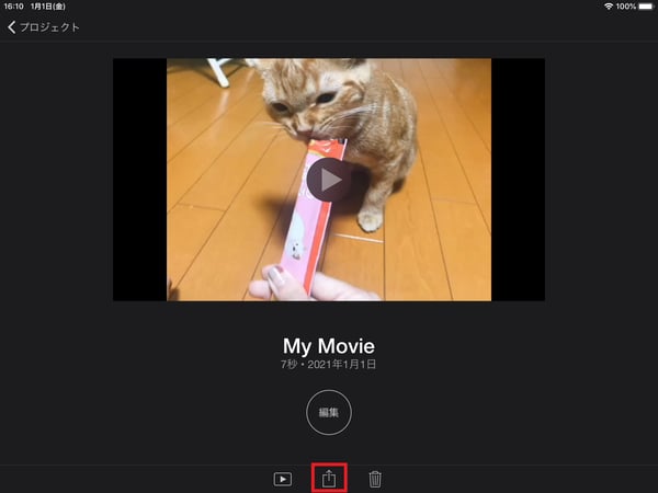 iMovieを使って、iPadで音声をカットした動画を保存