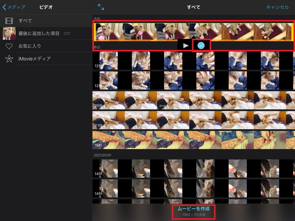 iMovieを使って、iPadでテキスト入力したい動画を選択