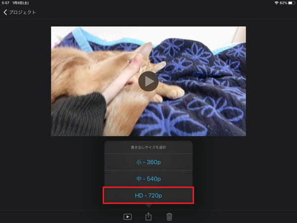 iMovieを使って、iPadで途中をフリーズさせた動画を保存