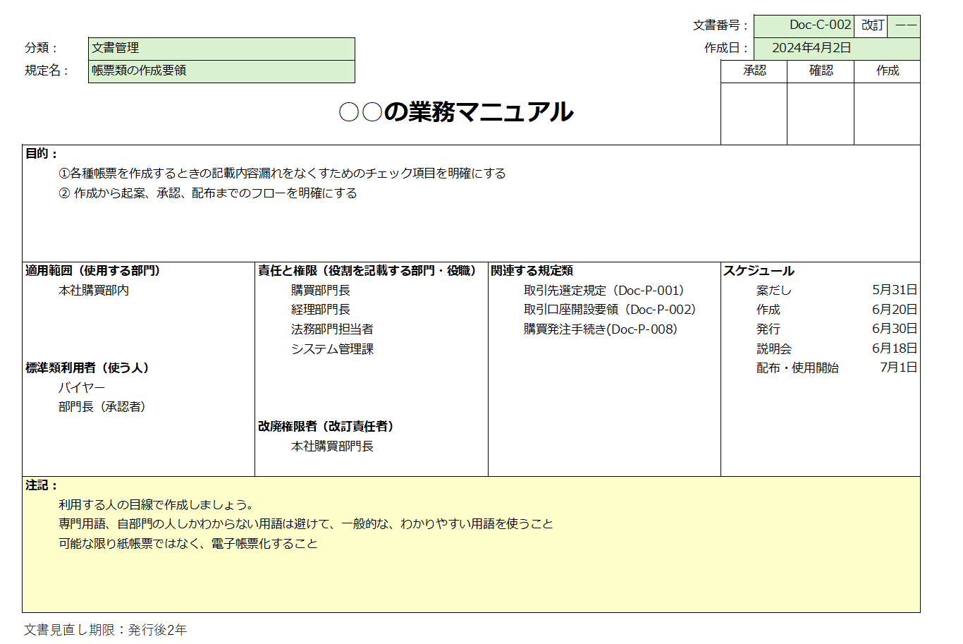 ○○の業務マニュアル